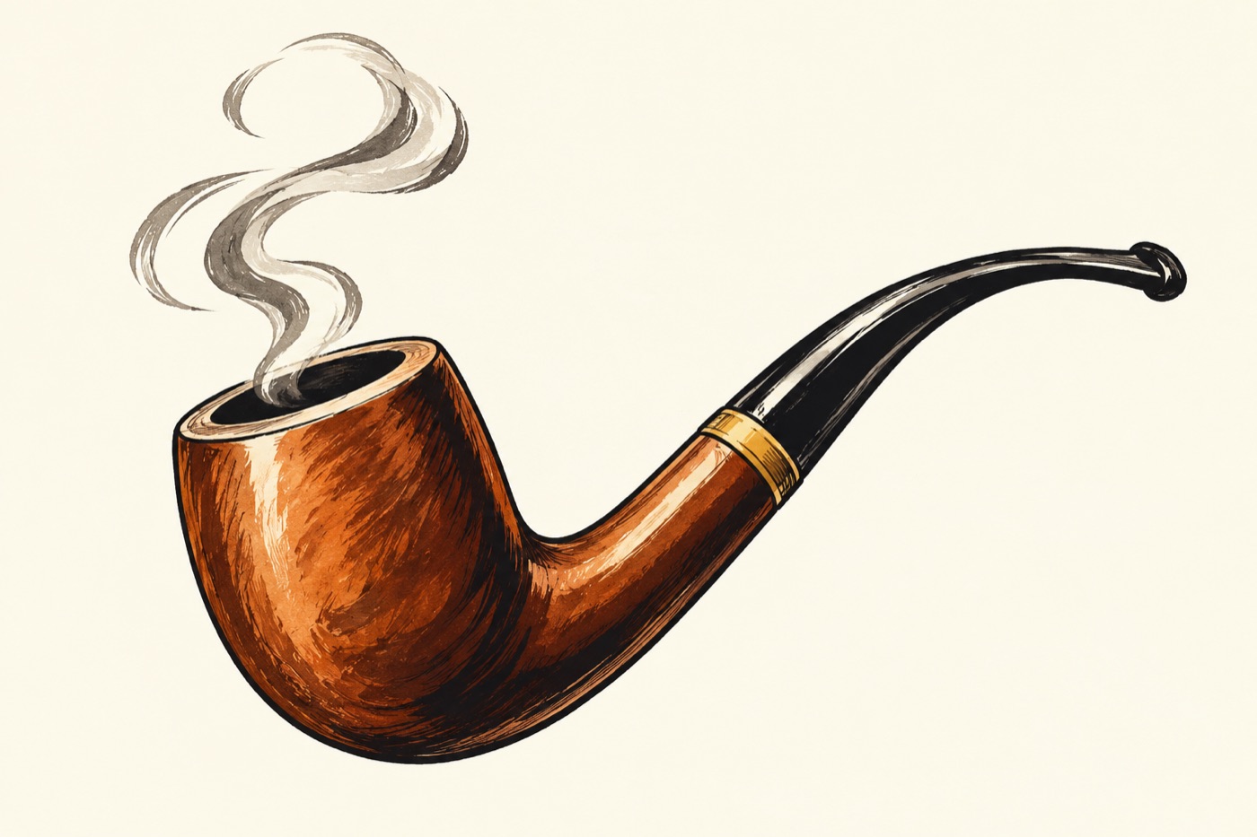 A Sherlock Holmes style pipe with a curl of smoke